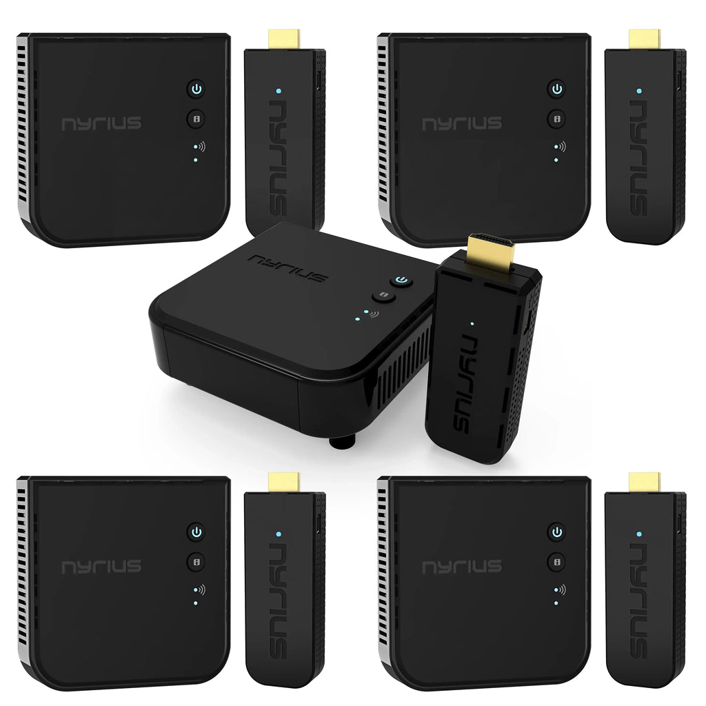 Nyrius Aries Pro Wireless  Transmitter and Receiver to Stream  1080p 3D Video from Laptop, , Cable, Netflix, YouTube, , Drones, Pro Camera, to /Projector/Monitor - 5 Pack