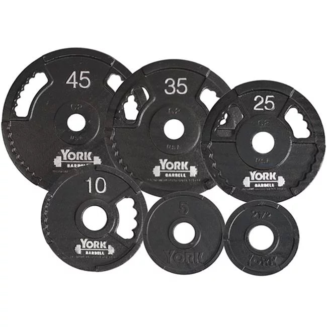 York Barbell 7421  Olympic Dual Grip Thin Line Cast Iron Plate, Black - 5 lbs