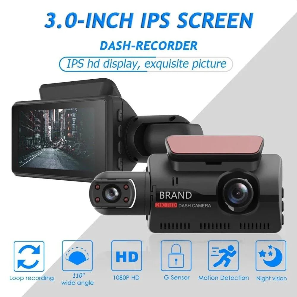 1080P  Dash Cam Front And Rear And Interior 3 Cameras With  Dual Lens Car  Night DashCam Vehicle Camera Auto