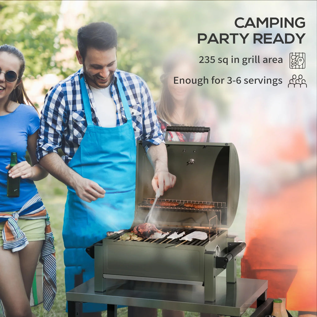 Outsunny Tabletop Charcoal  Grill with Lid, Small Barbecue, Green