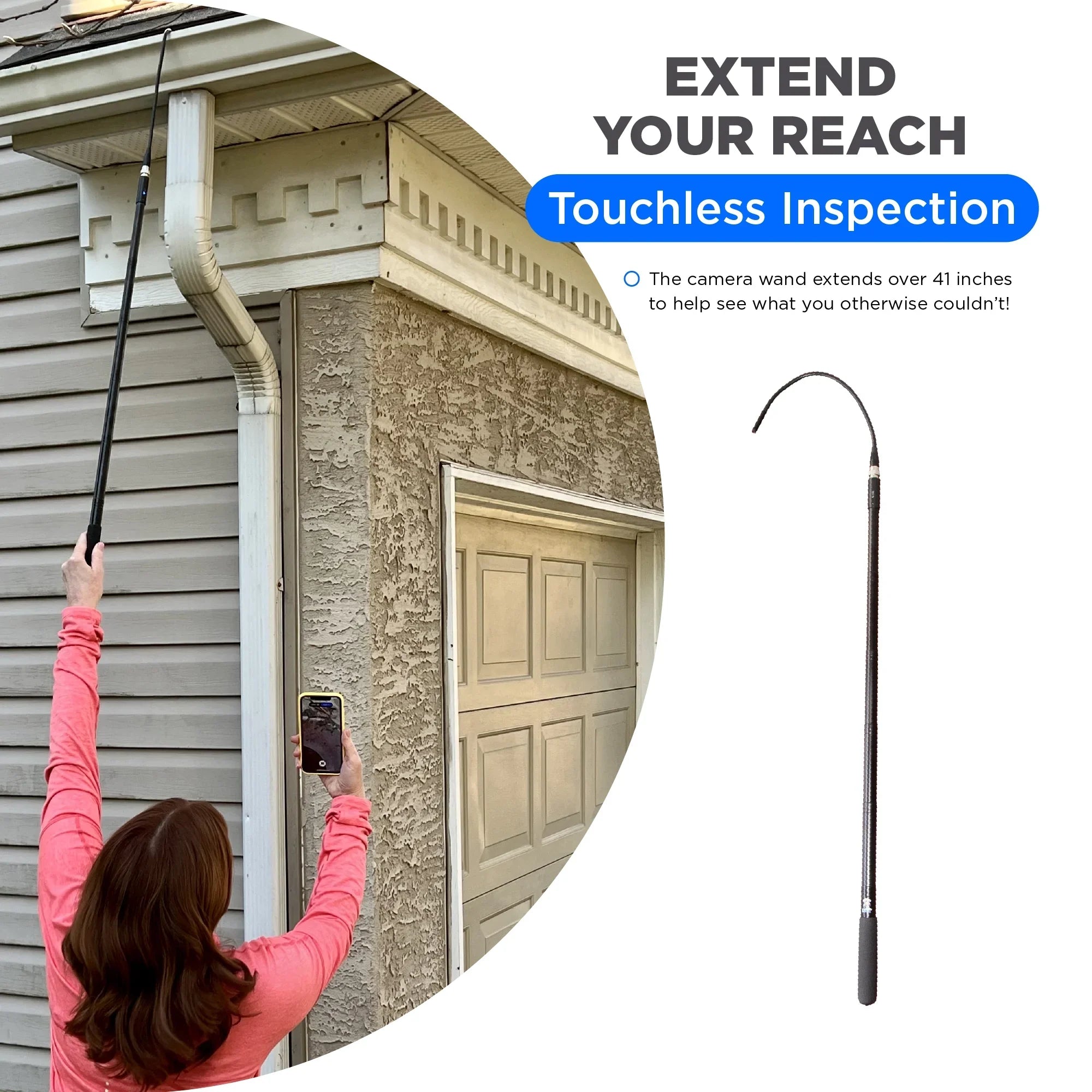 Wireless Inspection Camera with Light - Inspect Anything, Anywhere, Anytime - 360 Degree Flexible Inspection Camera Wand - 41 Inch Extendable, Rechargeable - Capture Images to Your Phone