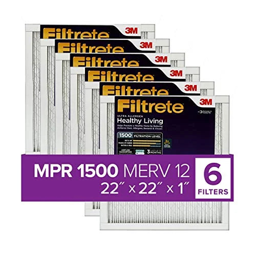 Filtrete 22x22x1,  Furnace Air Filter,  1500, Healthy Living Ultra Allergen, 6-Pack (exact dimensions 21.69 x 21.69 x 0.78)