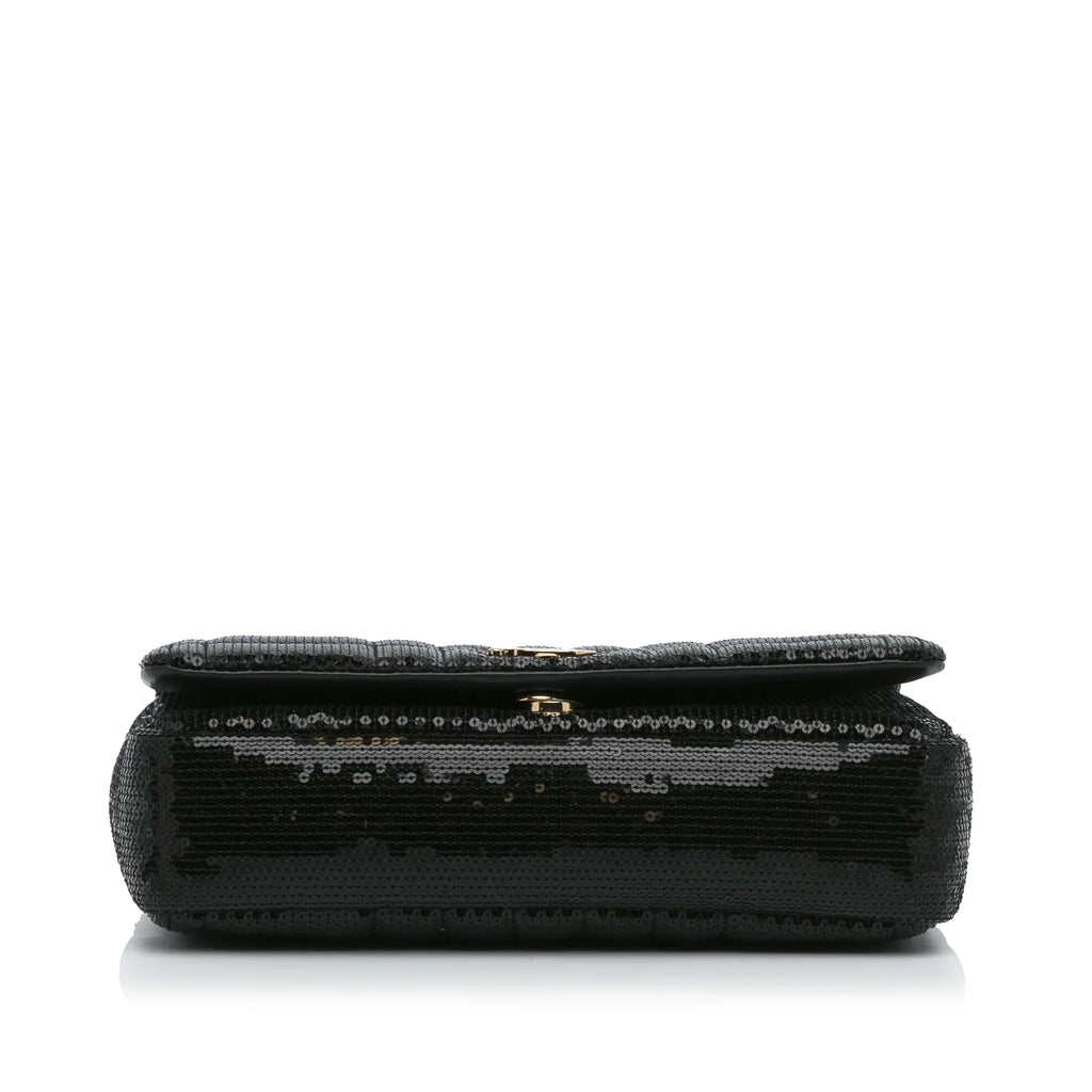 Pre-Owned Authenticated Burberry Small Sequin Lola Bag Calf Leather Black Crossbody Bag Unisex (Good)