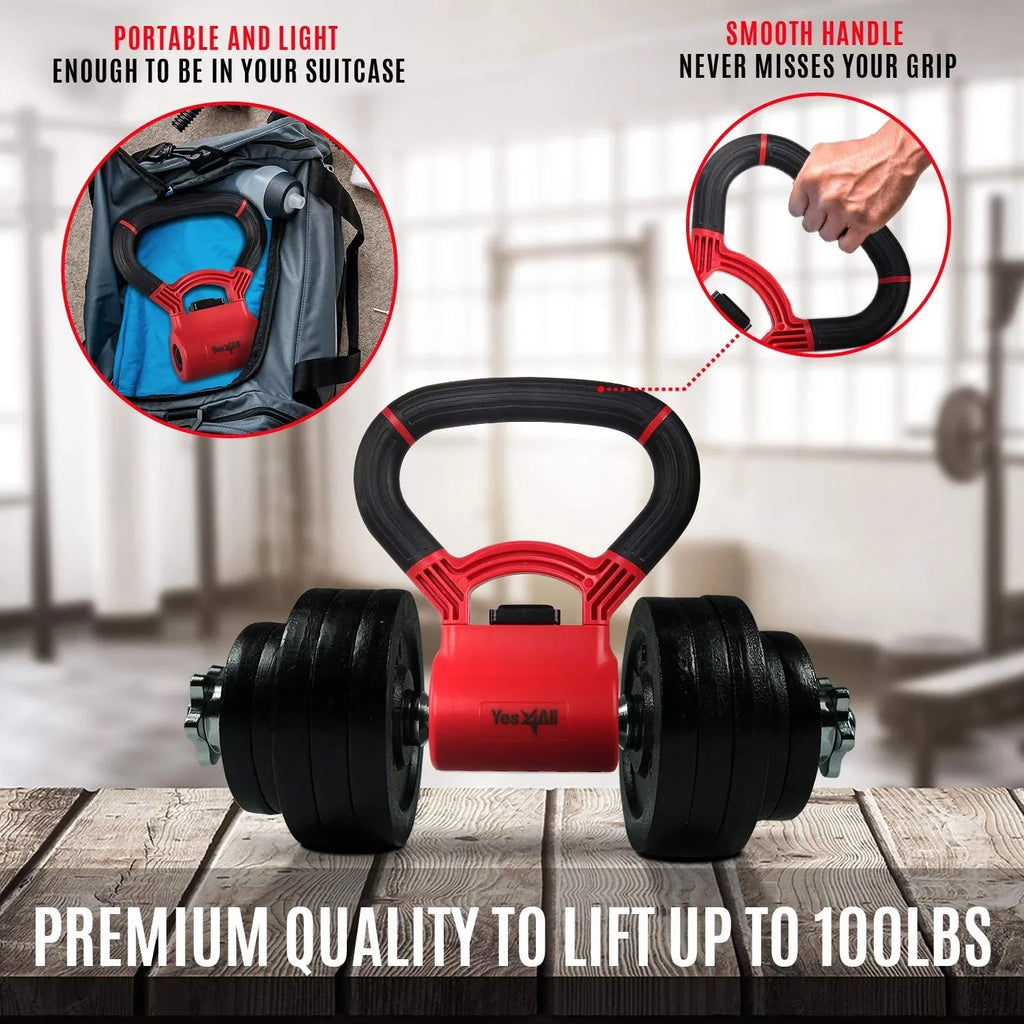 Yes4All Kettle Grip New Version - Weight grip to convert dumbbells into kettlebells for workouts with capacity up to 100 lbs