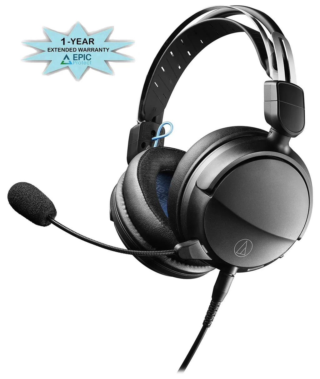 Audio Technica - Closed-Back Wired Gaming Headset - Black/Blue with an Additional 1 Year Coverage by Epic Protect (2022)