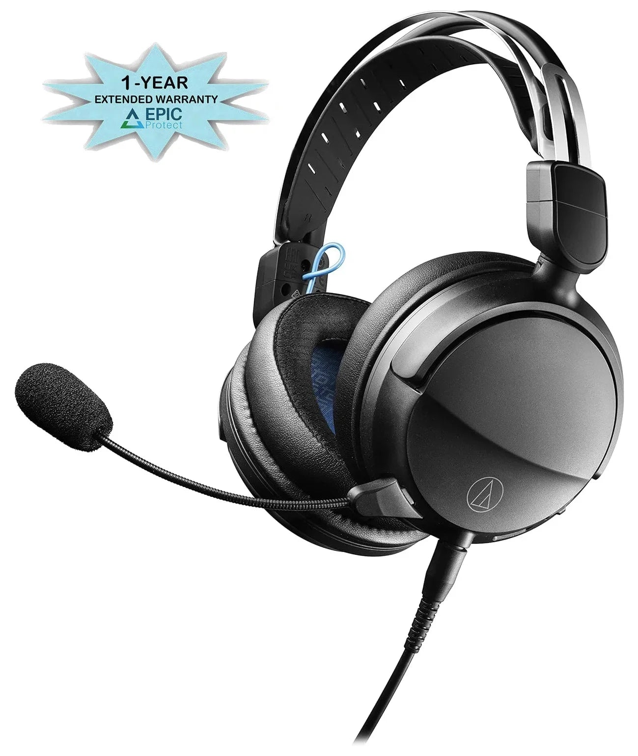 Audio Technica - Closed-Back Wired Gaming Headset - Black/Blue with an Additional 1 Year Coverage by Epic Protect (2022)