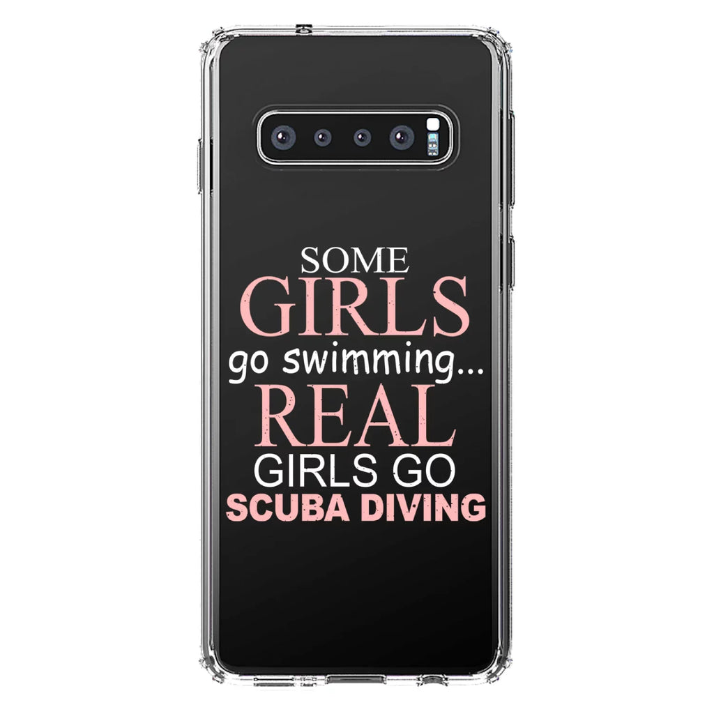 DistinctInk Clear Shockproof Hybrid Case for Samsung Galaxy +  (6.4" Screen) -  Bumper Acrylic Back Tempered Glass Screen Protector - Real Girls Go Scuba Diving