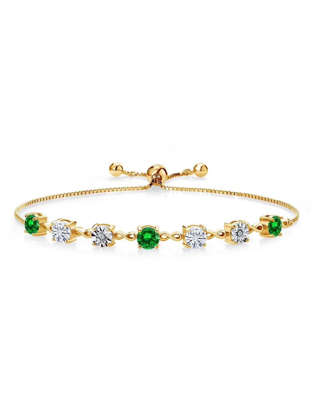 Gem Stone King 18K Yellow Gold Plated Silver Lab Grown Diamond Tennis Bracelet For Women Created Emerald Moissanite (3.53 Cttw, Fully Adjustable Up to 9 inch)