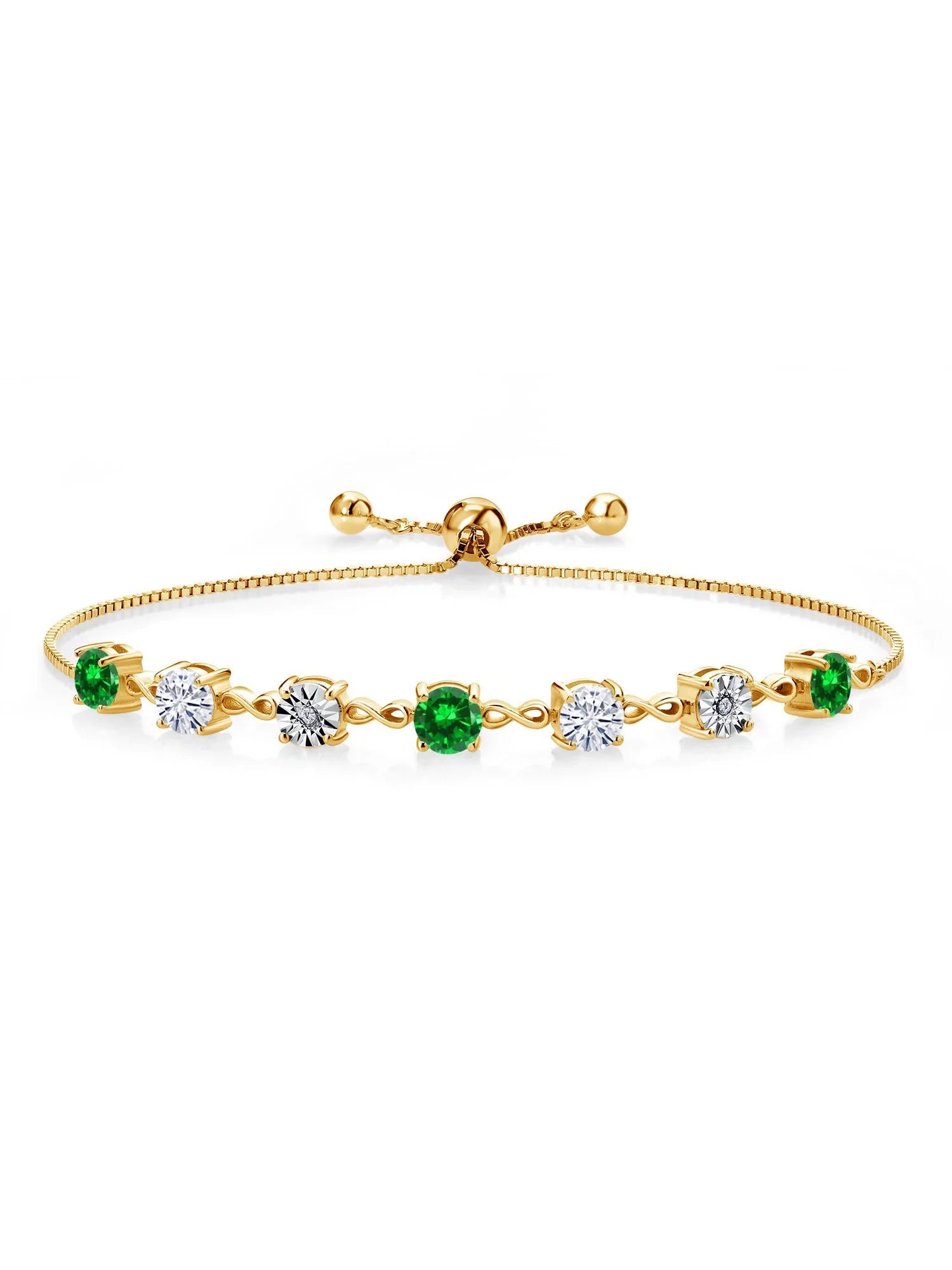 Gem Stone King 18K Yellow Gold Plated Silver Lab Grown Diamond Tennis Bracelet For Women Created Emerald Moissanite (3.53 Cttw, Fully Adjustable Up to 9 inch)