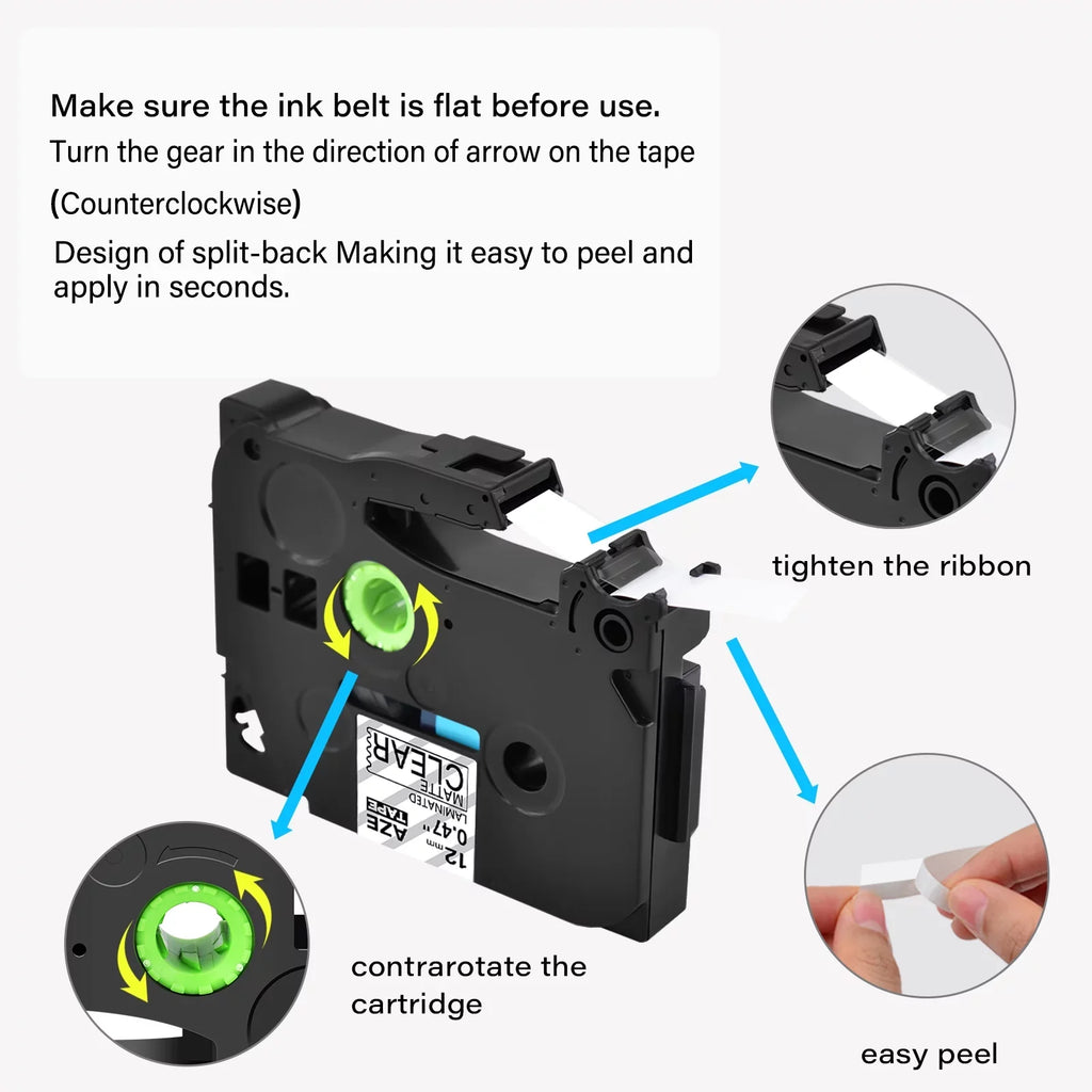 8PK Compatible for Brother -touch Black on Matte Clear 12mm 0.47" TZe- -  TZeM31 Laminated Label Tape