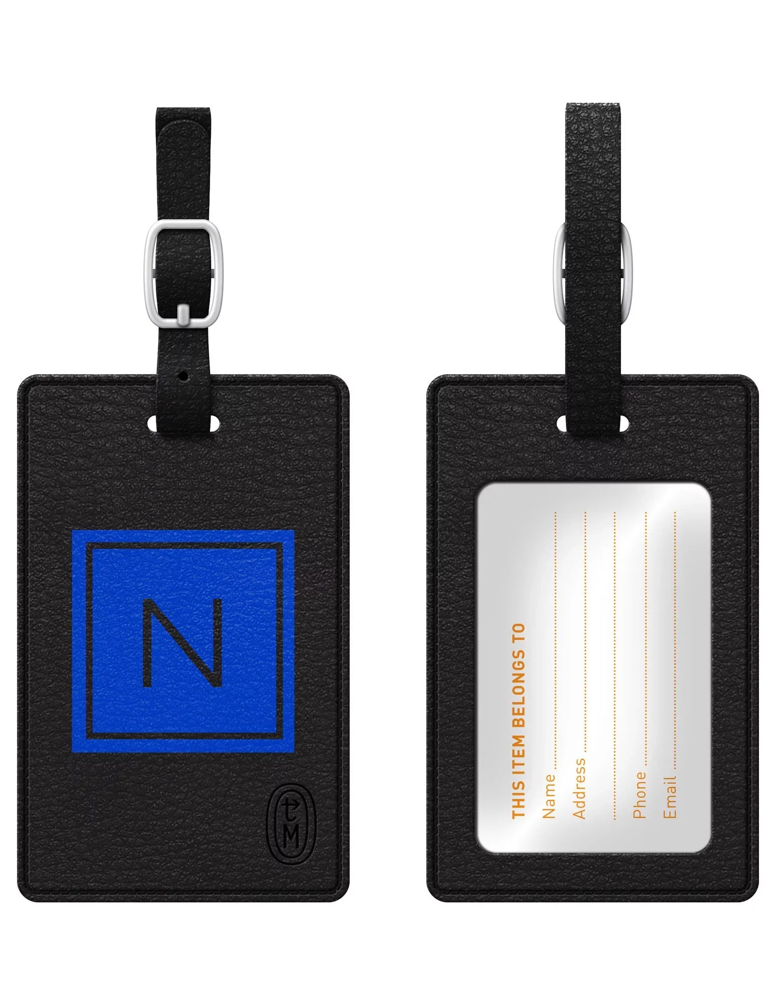 Centon  Monogram Leather Bag Tag Inversed Black Marine  --