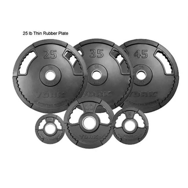York Barbell   Dual Grip Thin Line Rubber Encased Olympic Plate - 35 lbs