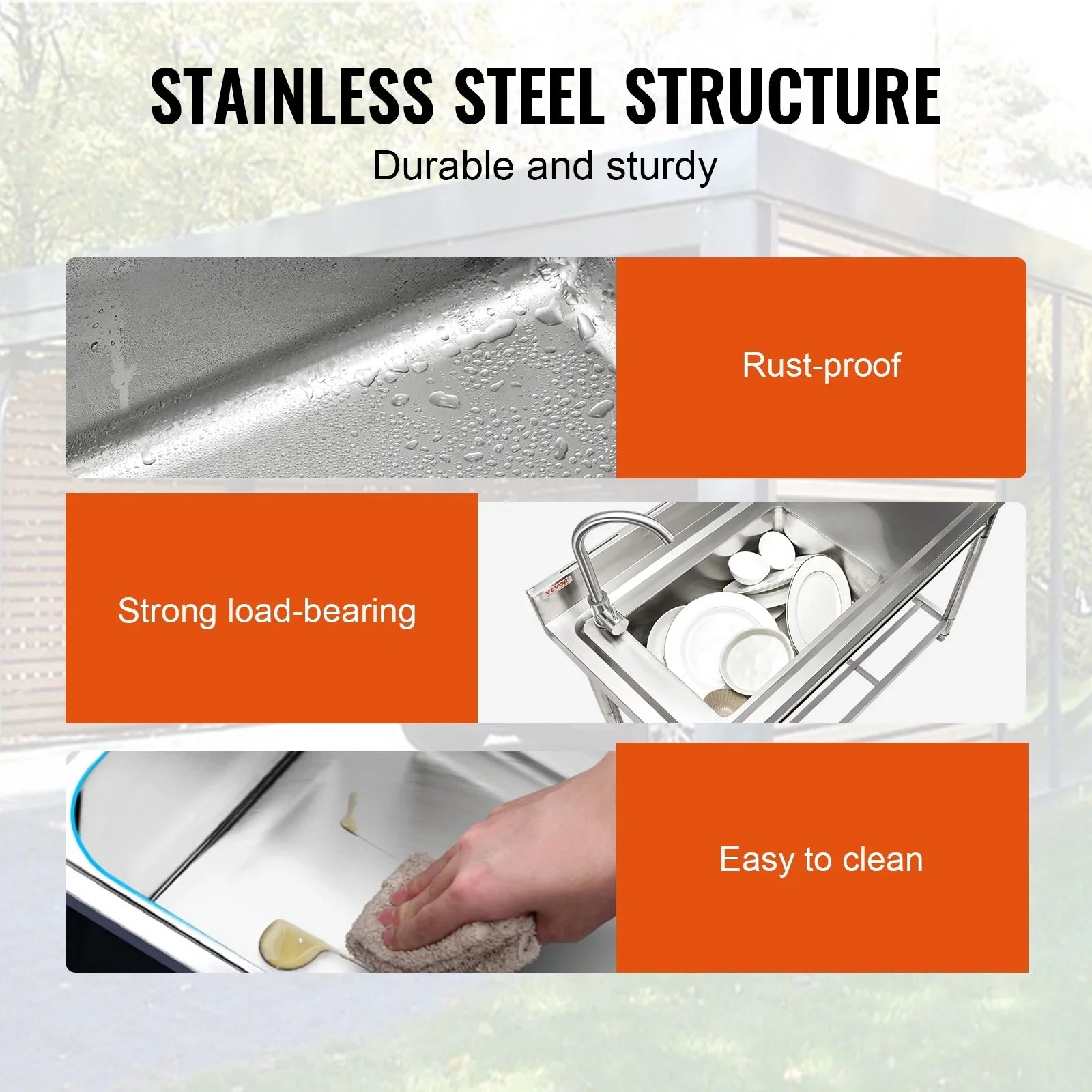 Stainless Steel Utility Sink Single Bowl w/Workbench 39.4 x 19.1 x 37.4 in