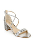 Womens Silver Embellished Glitter Claudia Round Toe Block Heel Buckle Dress Heeled Sandal 8.5