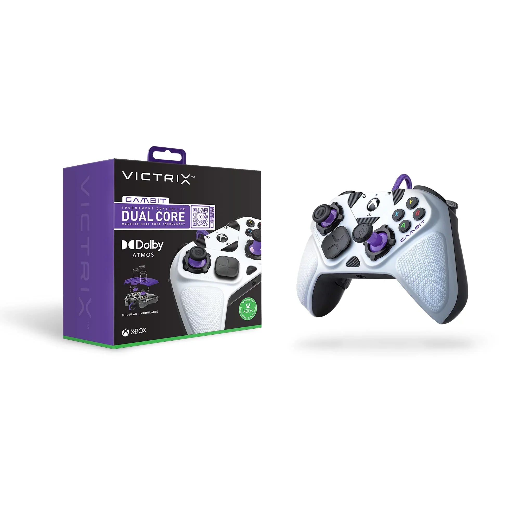 Gaming Victrix Gambit World's Fastest Xbox Controller, Elite Esports Design with Swappable Pro Thumb Sticks, Custom Paddles, Swappable White/Purple Faceplate for Xbox Series