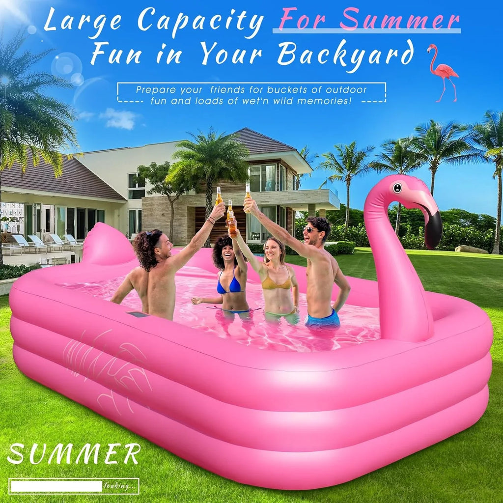 Inflatable Pool with Lights, 2024 Solar Flamingo Swimming Pool for Kids,Adults Inflatable Blow up Pool, Large Kiddie Pool, Durable Thickened 105"x65"x25" Inflatable Family Pool for Backyard,Outdoor