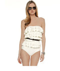 Michael Kors Women's Natural Cascading Tiered Ruffle Swimsuit, Cream, 6