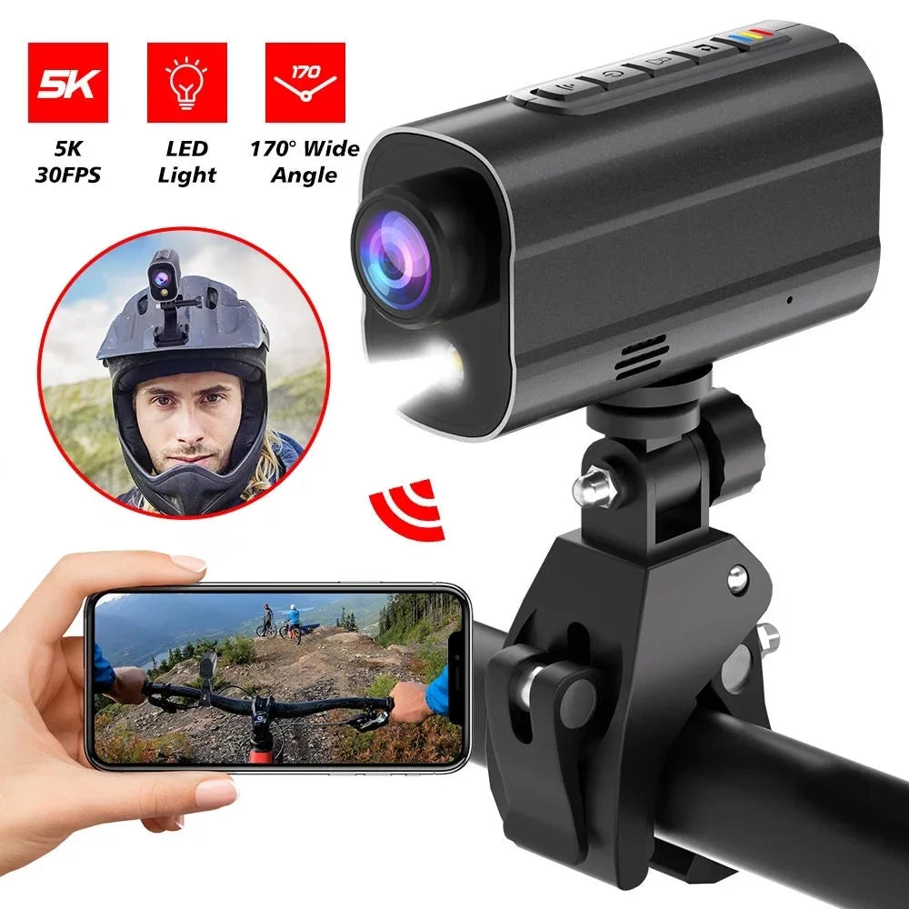 5K Action Camera Road Bike Motorcycle Helmet Camera Anti Shake Riding Bicycle Drive Recorder with Led Light WiFi Sport