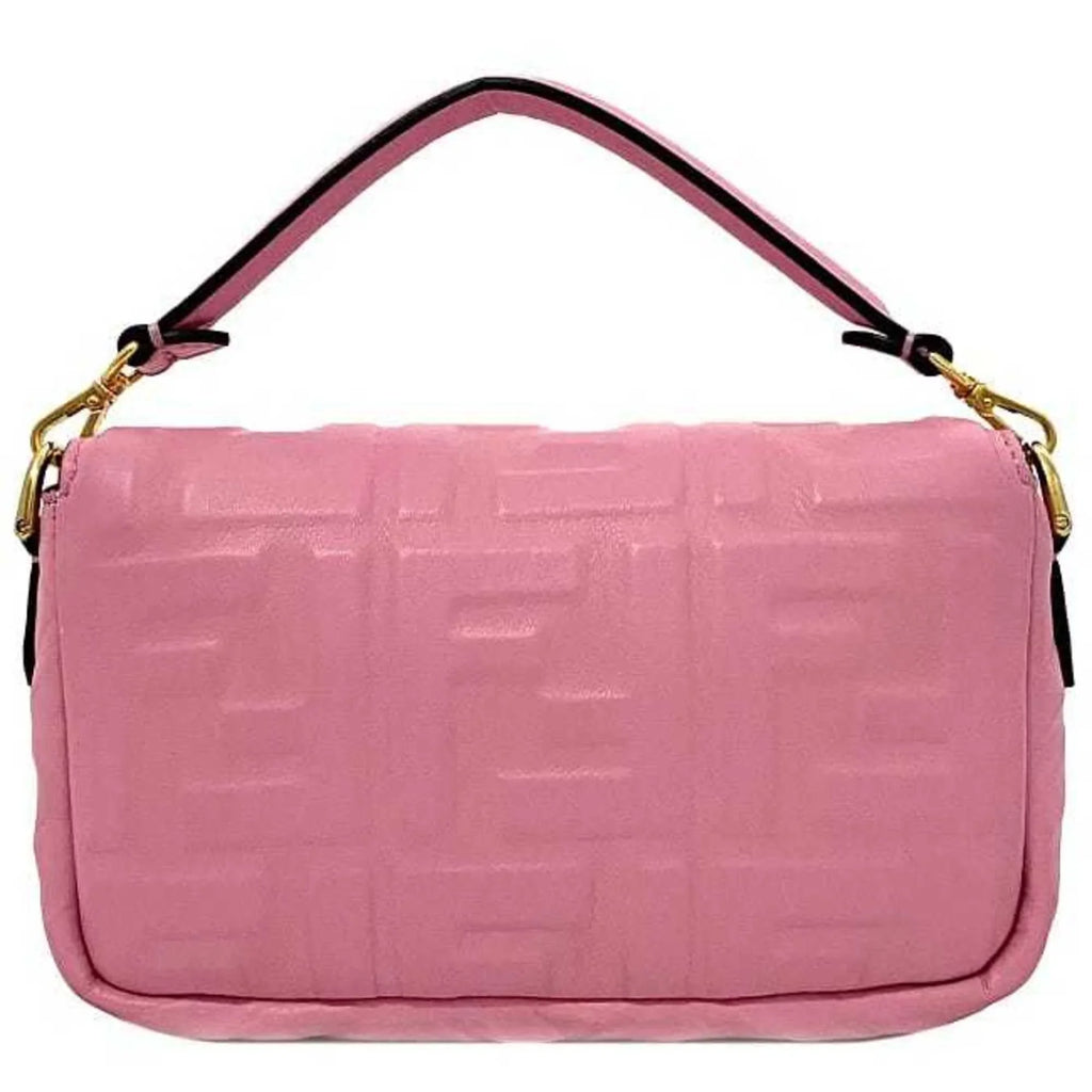 Pre-Owned Fendi Baguette Small Pink Gold 8BS017 Leather   Shoulder Bag  Embossed Ladies Chain (Like New)