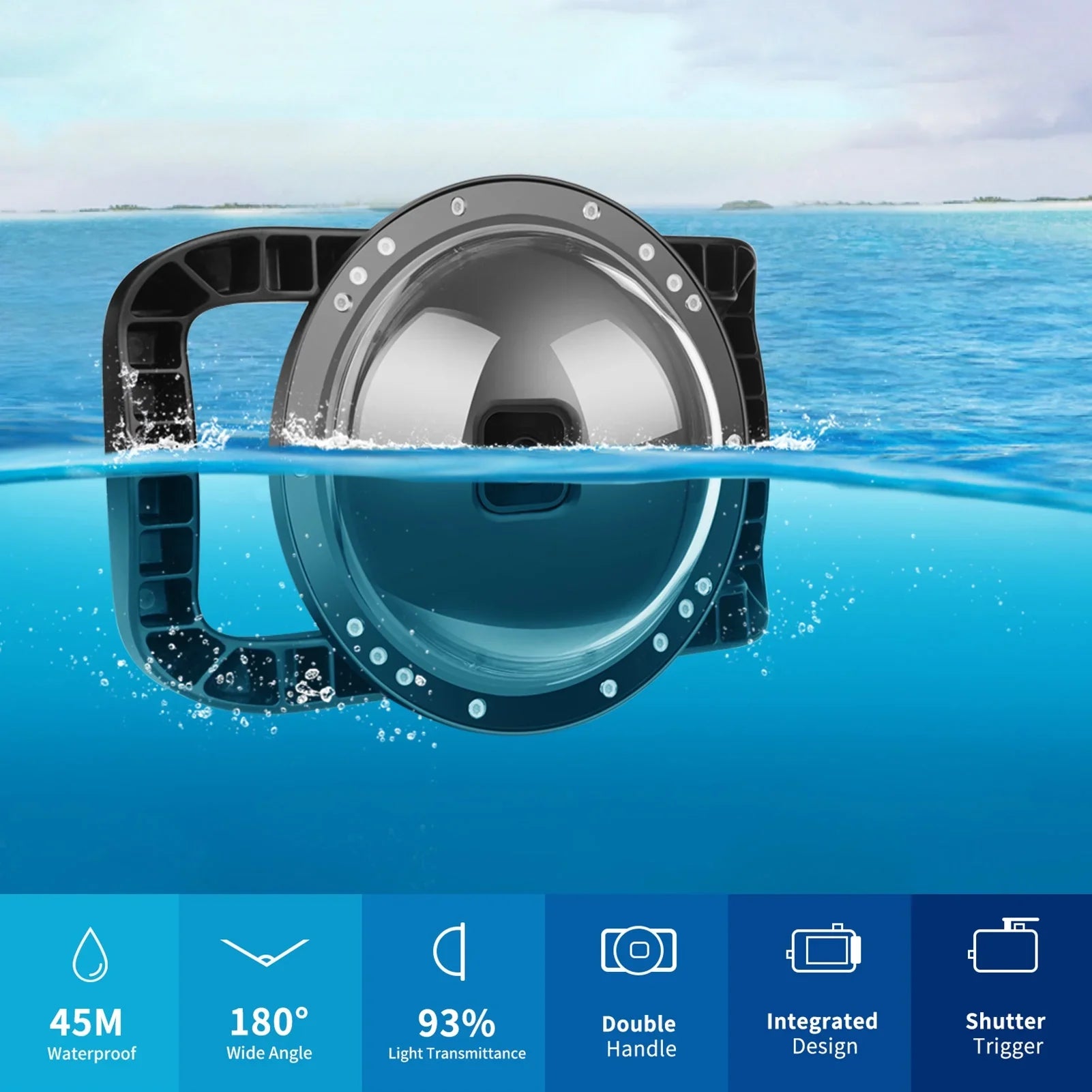 Dome Port,10 Case Camera Port Waterproof Case Dual Handle Port Camera Dual Handle Case 45m Port 9 Camera 45m Waterproof 180°  Mashem Camera ive Case