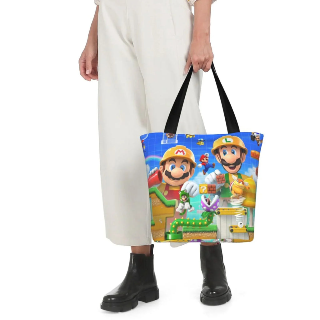 Game Mario Bros Luigi Women's Tote Bag Large Capacity Shoulder Handbag For Travel Beach Shopping Business Work School