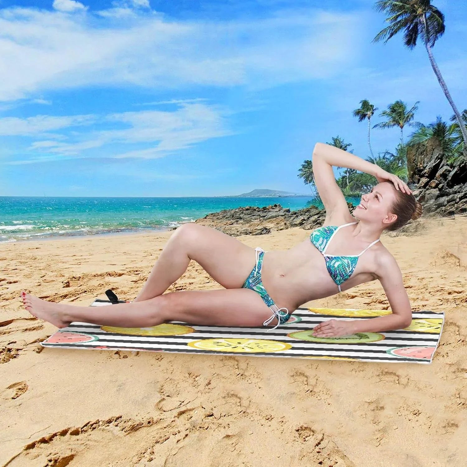 Bestwell Tropical Fruit Slice Beach Towel Oversized Towel Blanket, Thin Lightweight Microfiber Sand Free Quick Dry Towel, 30”” Multipurpose Pool Bath Yoga Swim Shower Towel