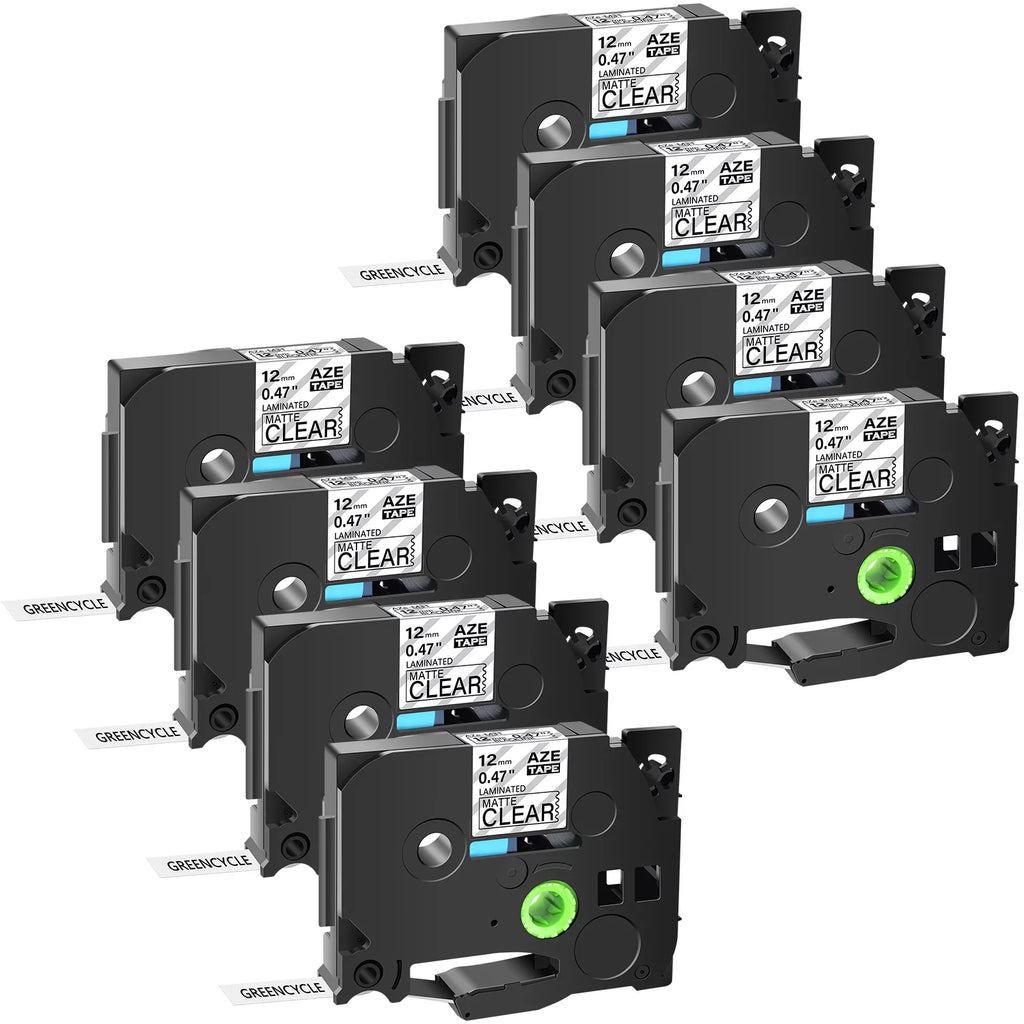 8PK Compatible for Brother -touch Black on Matte Clear 12mm 0.47" TZe- -  TZeM31 Laminated Label Tape