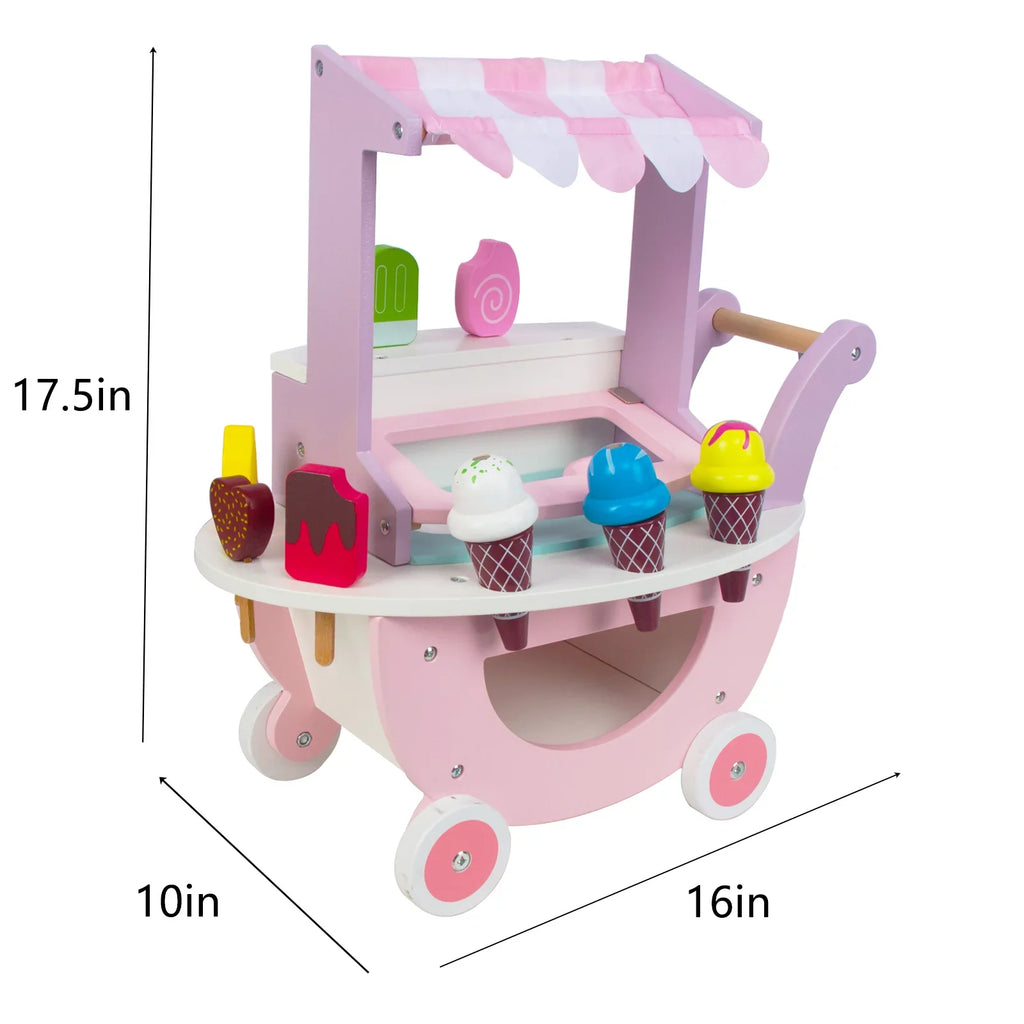 Woodenfun Ice Cream Shopping Cart for Toddlers 1-3, Kids Pretend Play Food Truck, Gift for Girls
