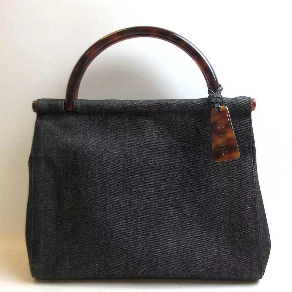 Pre-Owned Chanel Bag Handbag Navy Blue Tortoise Tote Ladies Denim Canvas  (Fair)