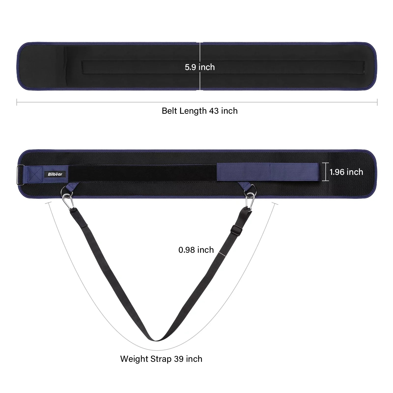 Bilbear Dip Belt for Weightlifting,Weight Belt for pulls up,with 39 inch Strap,Weight lifting strap 43 inch Adjustable,45-Angle Rings&2 Snap Hooks Comfort Dip Position