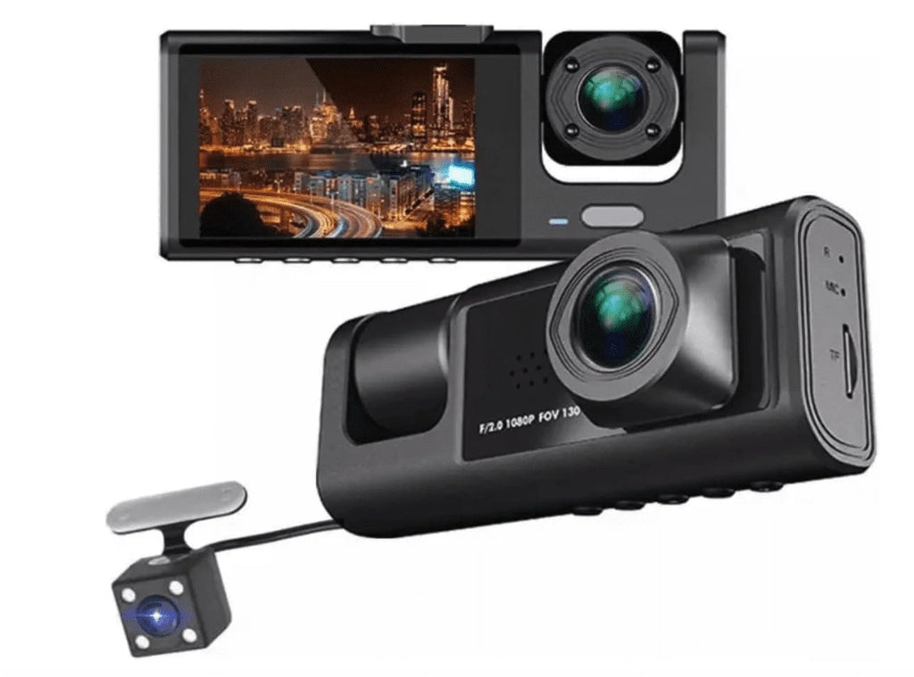 3 Channel Dash cam, 2-inch Screen Driving Recorder, High-Definition 1080P, Night Vision, Loop recording, Motion Detection, -Sensor +32   Card