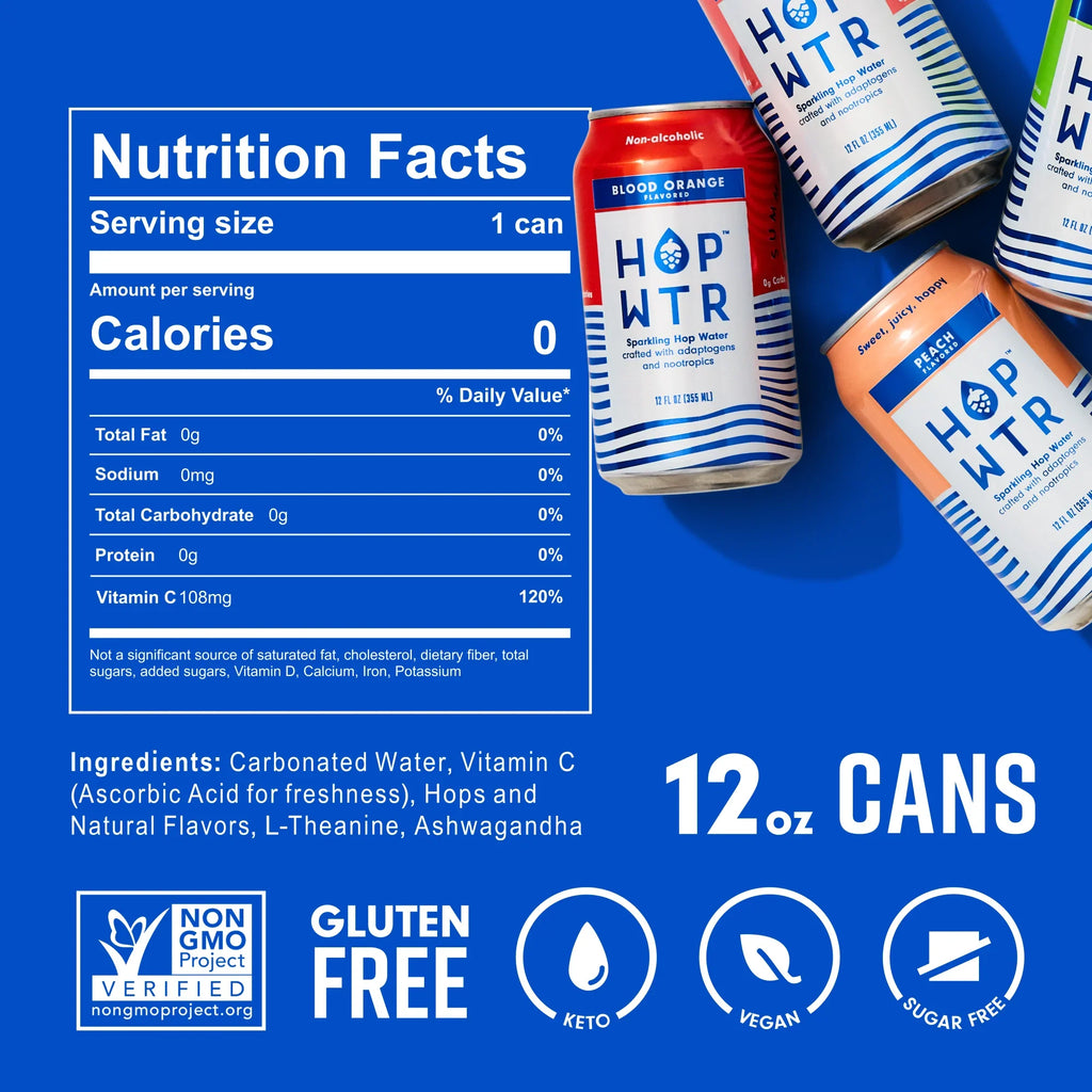 '- Sparkling Hop Water - Flavor Pack (12 Pack) -  Beer, No Calories or Sugar, Low Carb, With Adaptogens and Nootropics for Added Benefits (12 oz Cans)