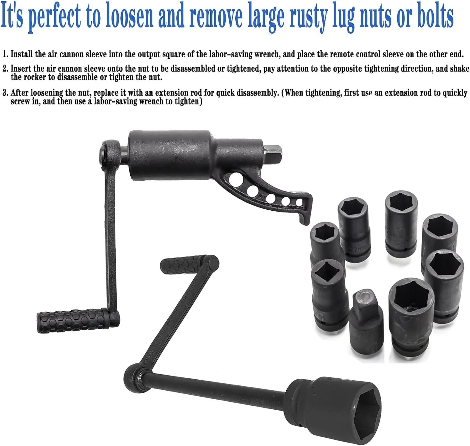 1:58 Heavy Duty Torque Multiplier Set 4800  Lug Nut torque Set Lugnut Remover with Case Labor Saving Tool 8pcs Socket Black