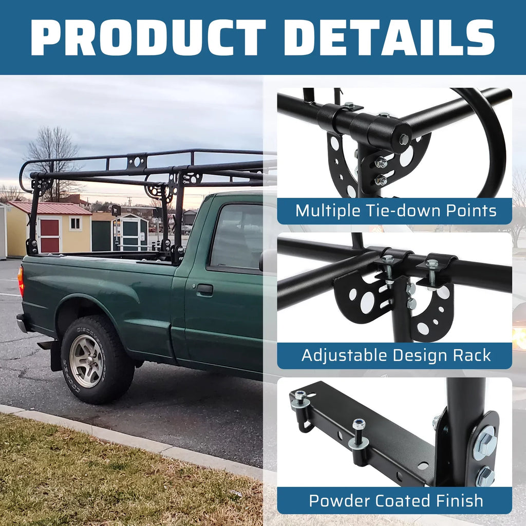 60" Over-Cab Truck Rack 1000 Lbs Adjustable Truck Ladder Rack Pickup Lumber Utility Kayak Rack Full Size