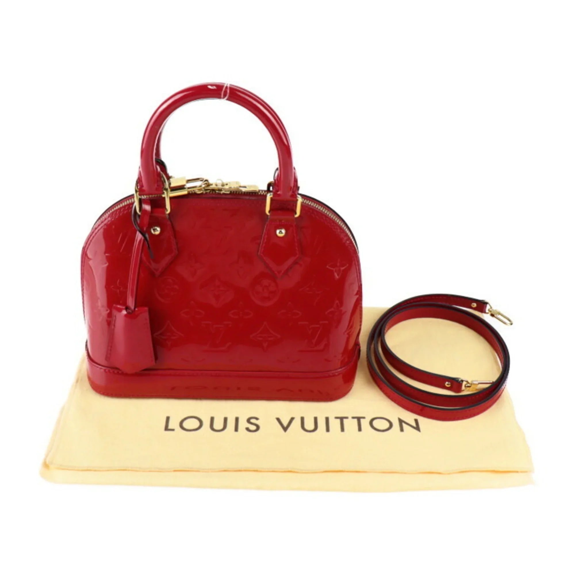 Pre-Owned   Alma  Handbag  Monogram Vernis Pomme d'Amour Gold Hardware 2WAY Shoulder Bag Crossbody Vuitton (Like New)