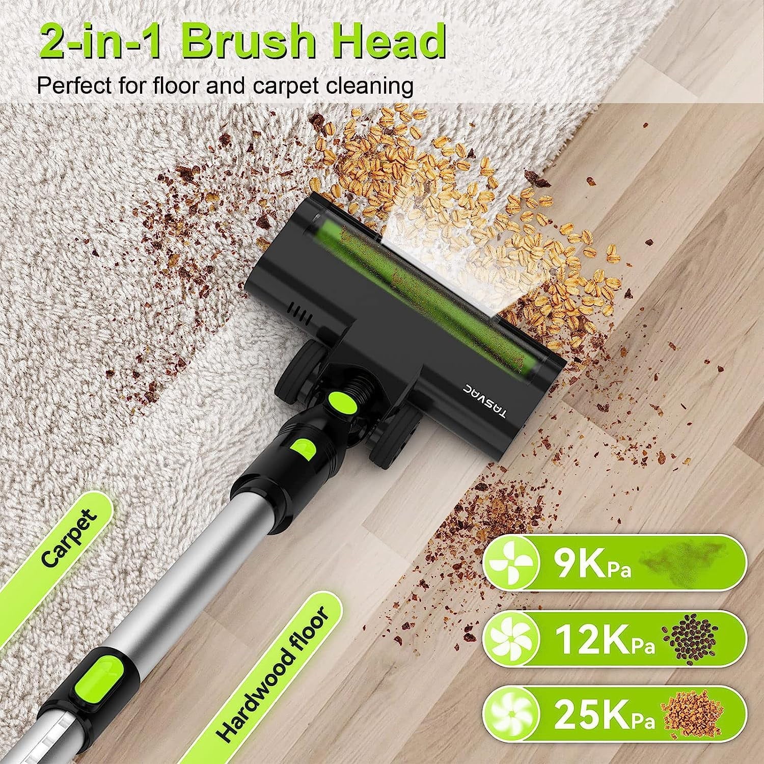 Cordless Vacuum Cleaner, 6-in-1 Cordless Vacuum, 28KPa Powerful Battery Stick Vacuum Rechargeable Vacuum 2200m--h Up to 45 Mins, Lightweight Vacuum Cleaner for Home Carpet and Floor Pet Hair
