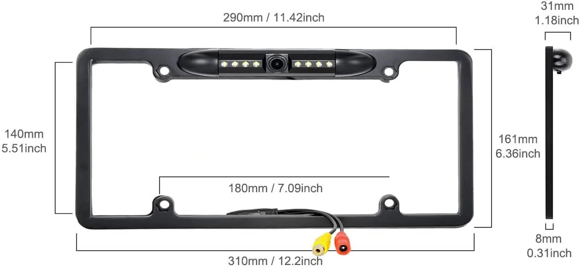 Backup Camera Rearview License Plate Frame for  - Black
