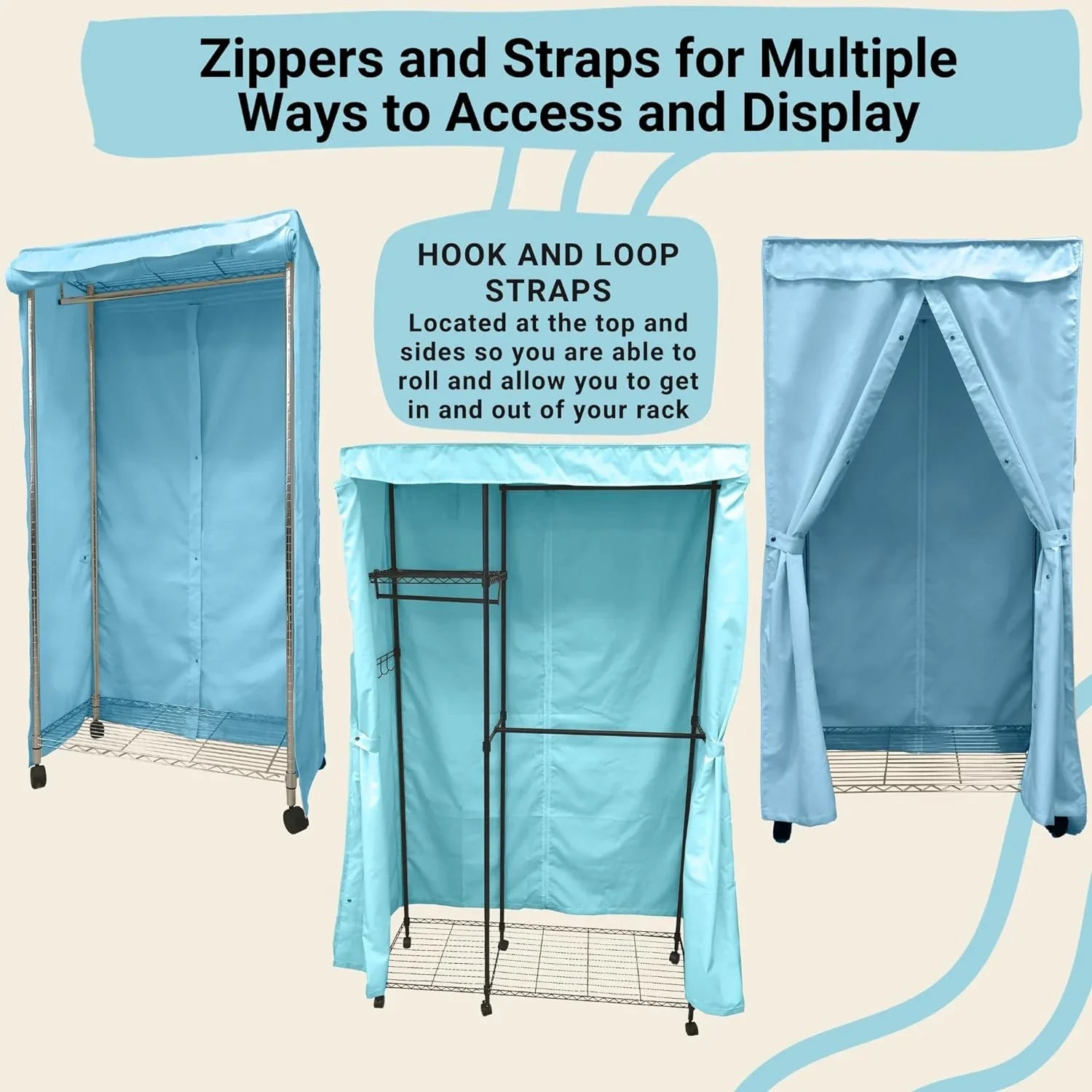 Portable Garment Rolling Rack Cover - Your Clothes From Dust Keep Your Room Looking Organized In Glacier Blue (Cover ) (48"  18"  75")