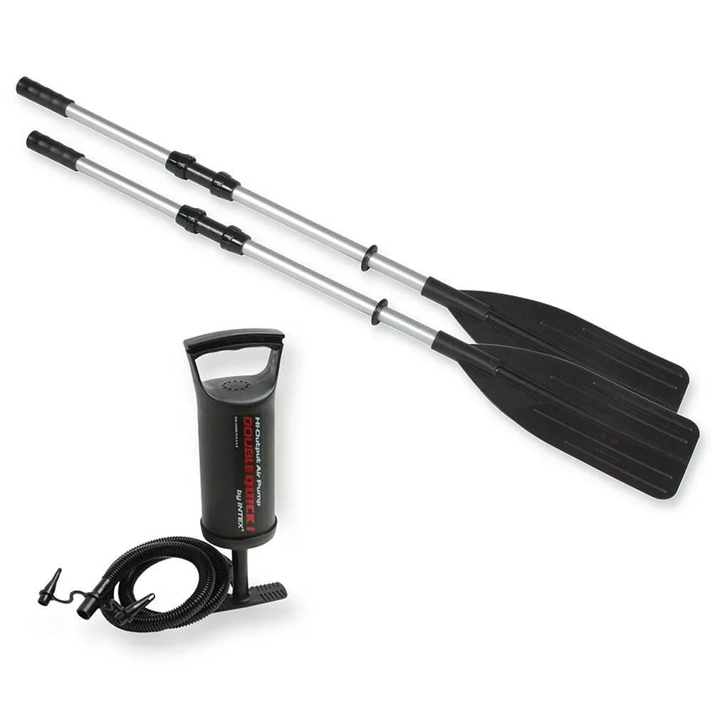 Intex 5 Person Fishing Boat Set w/2 Oars & Eight Speed Trolling Motor