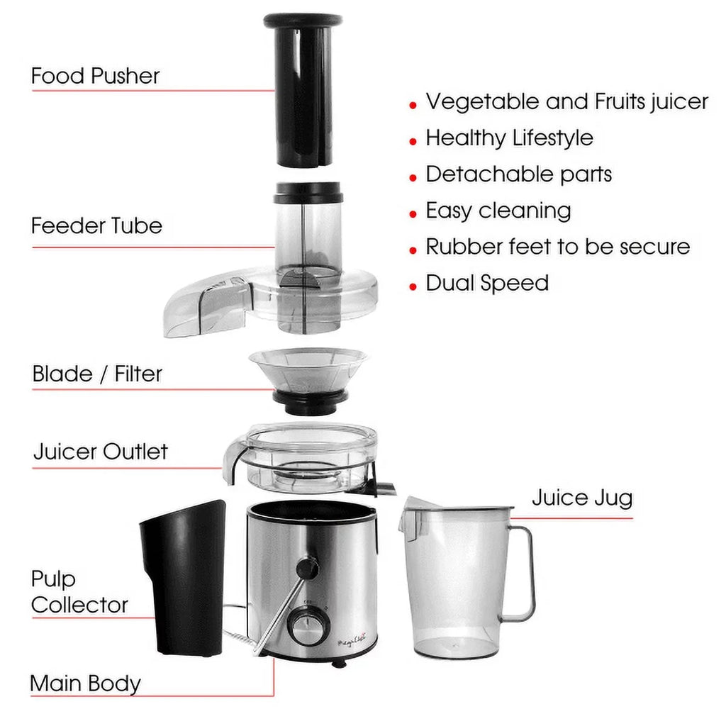 Megachef Wide-Mouth Juice Machine With Dual-Speed Centrifugal Juicer, Silver