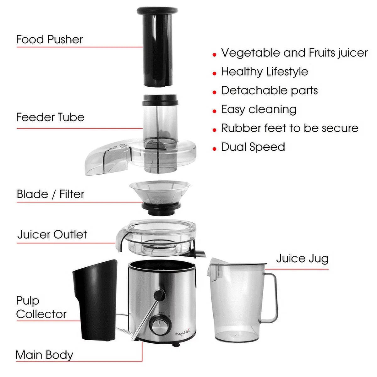 Megachef Wide-Mouth Juice Machine With Dual-Speed Centrifugal Juicer, Silver