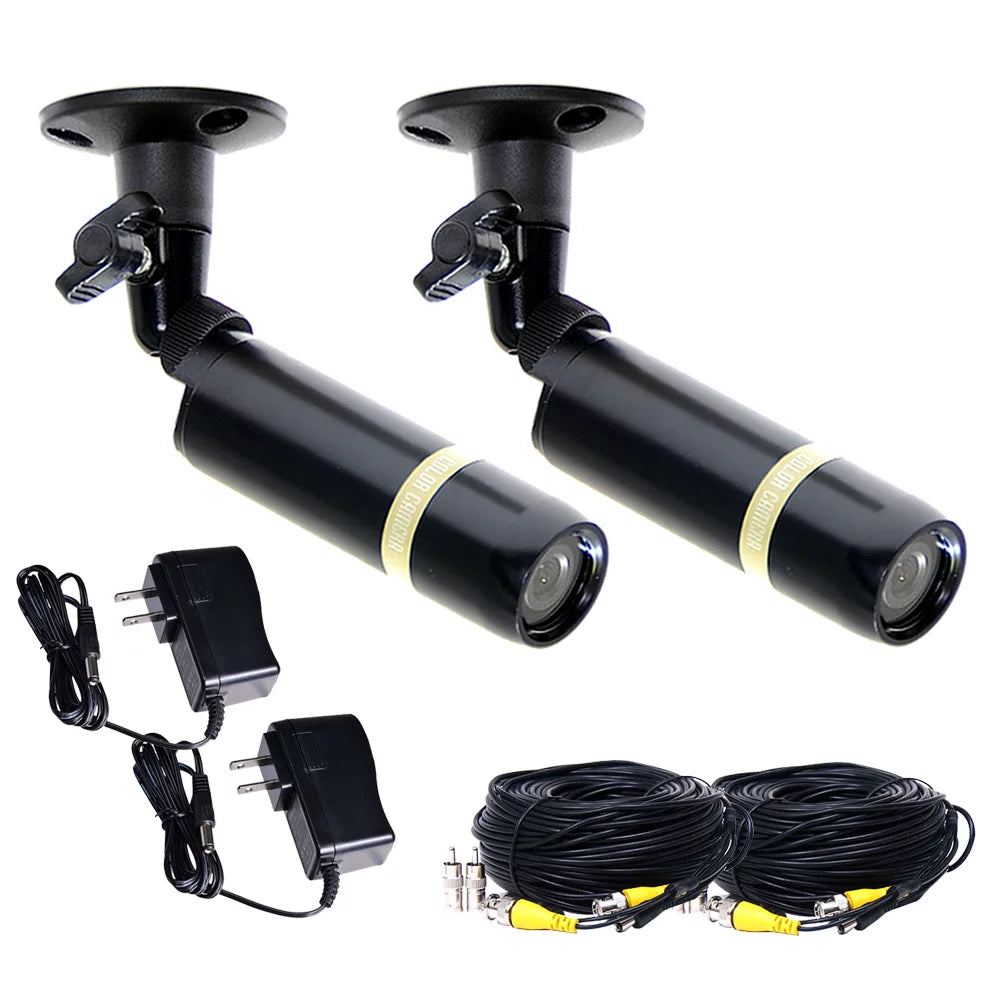 VideoSecu 2 Security Camera Built-in   Outdoor Bullet Wide Angle Lens with Power Supply and Extension Cable bze
