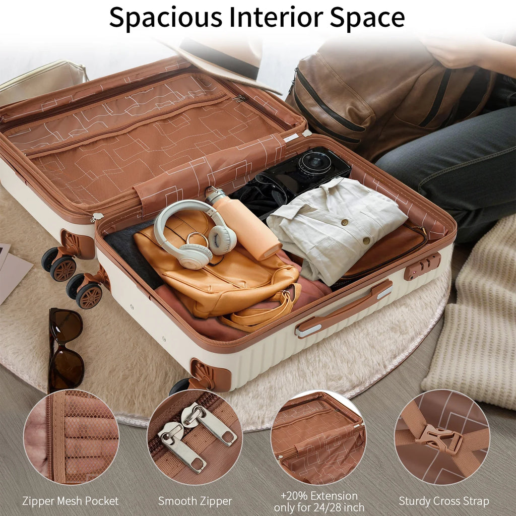 4 Piece Luggage Set Suitcase Set,  Hard Shell Lightweight Expandable Travel Luggage with 4 Packing Cubes,  Lock, Suitcases With Spinner Wheels for Men Women 16''20''24''28''