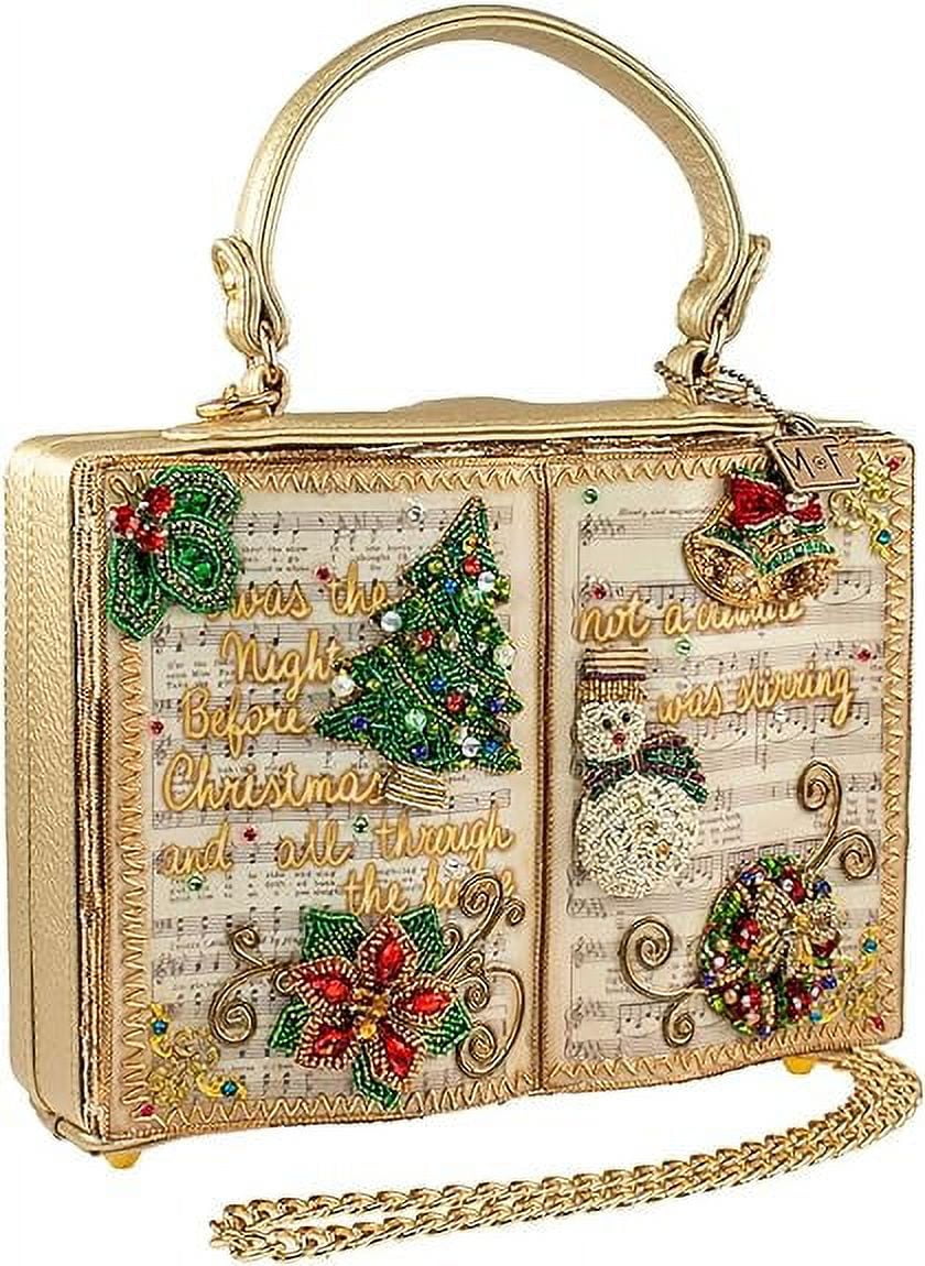Mary Frances Christmas Carols Beaded Top Handle Song Book Handbag, Gold