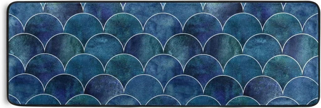 Kitchen Rugs and Mats Non-Skid Washable Runner Rugs Fish Scale Ocean Wave Japanese Long 72x24 inch for Floor Cushioned Hallway Entryway Indoor 2x6