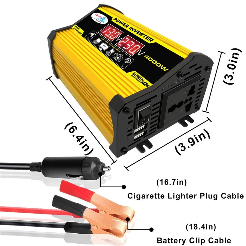 Gecheer Portable Inverter Car Power Inverters DC12Volt To AC110220Volt Transformer 4000W Modified SineWave Inverter Dual  Display Auto Inverters
