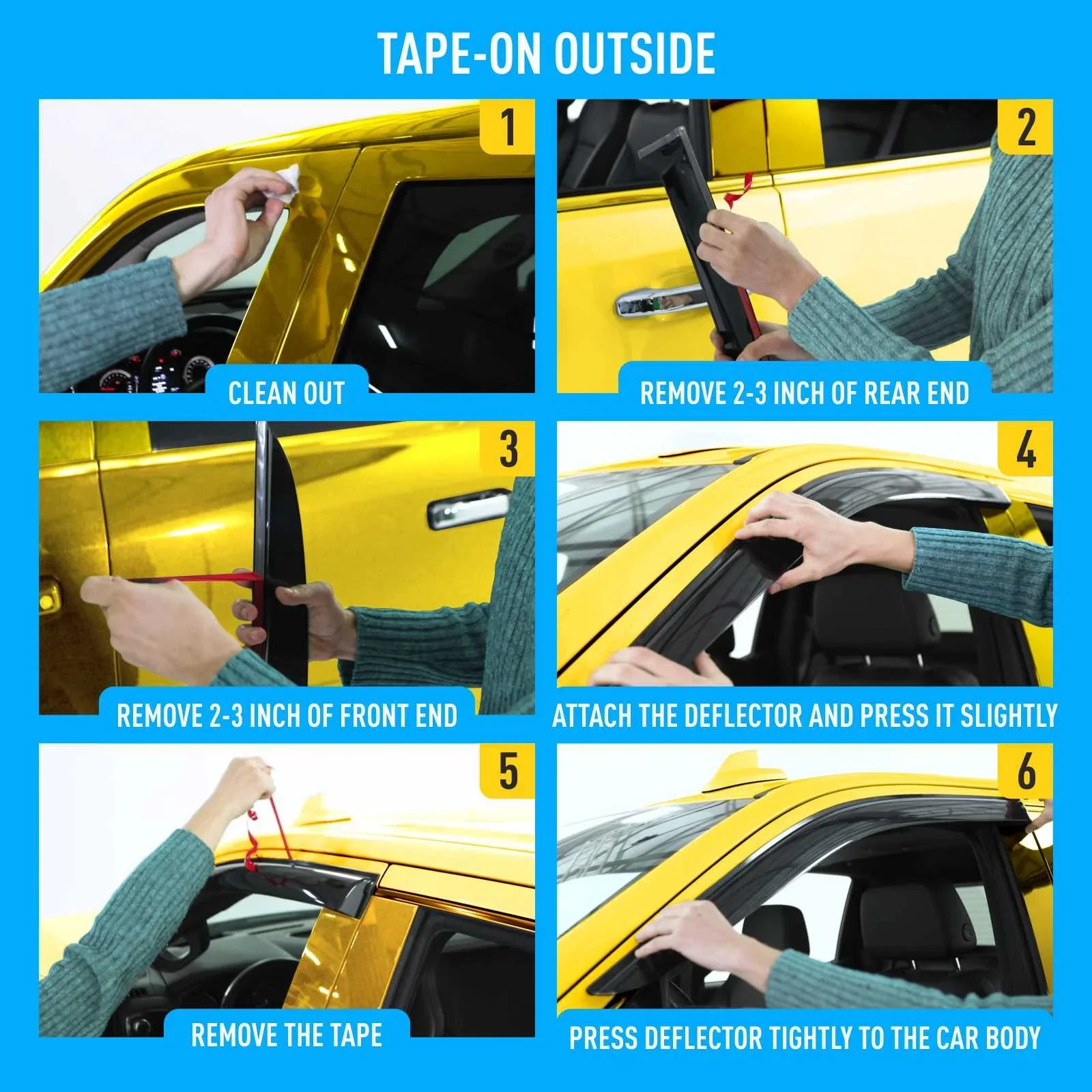 Tape-On Window Deflectors Extra Durable Window Visors Rain Guards Fit for Chevrolet (Chevy) Silverado 1500 2019-2024 Crew Cab, Sun Visors, Wind Vent Visors, Truck Accessories - 4pcs.