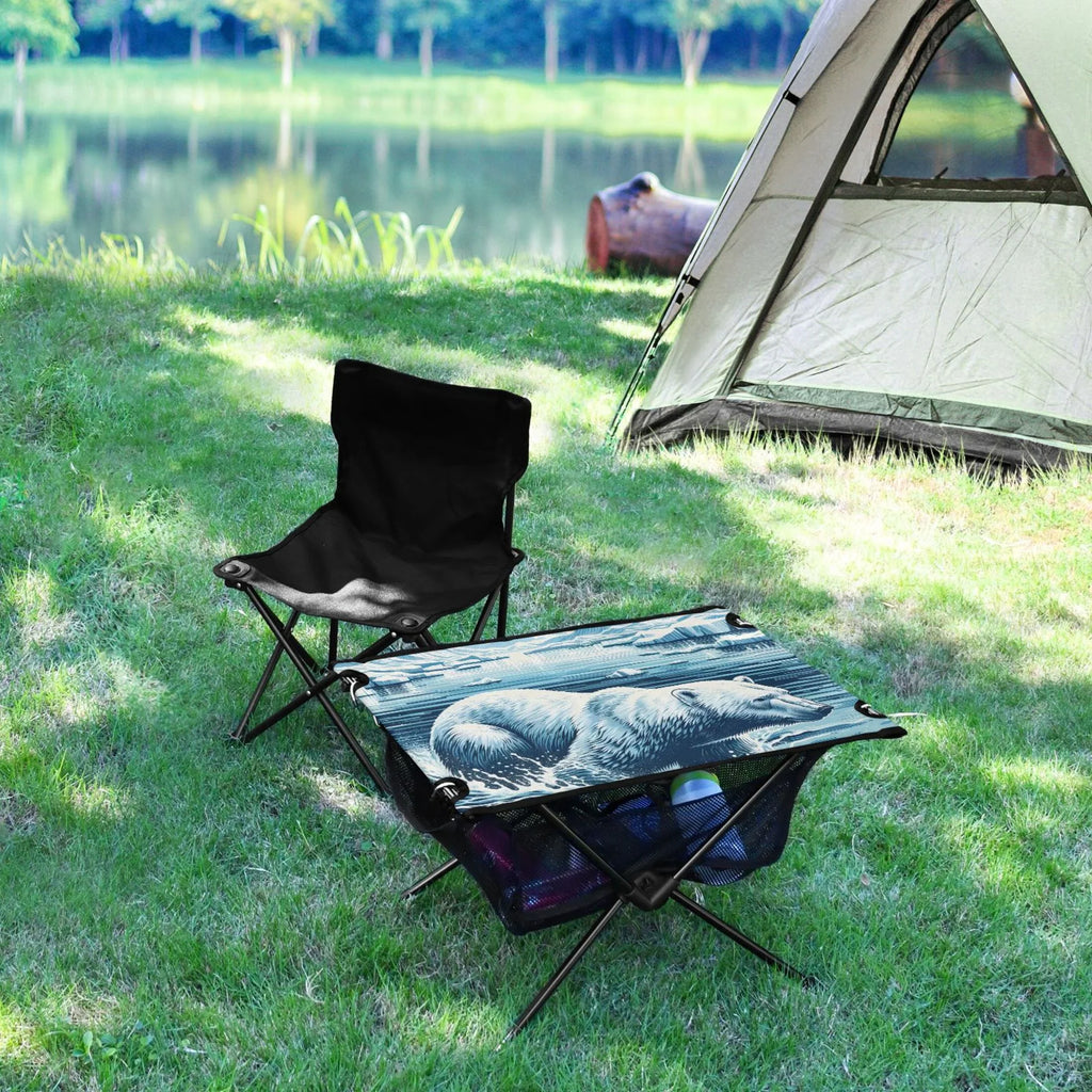 Polar Bear Swimming Camping Folding Table Portable Beach Table with Storage Bag Compact Picnic Table for Outdoor Travel Fishing