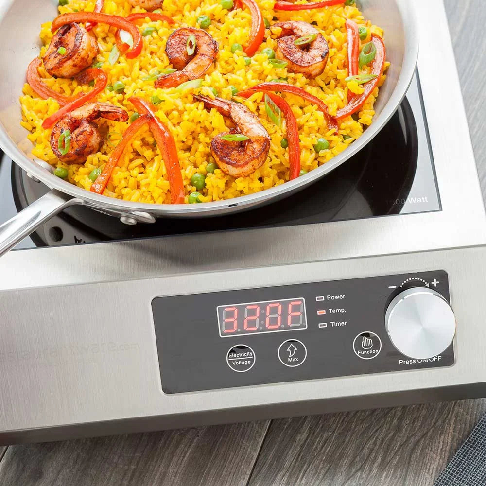 Square Stainless Steel Heavy-Duty Induction Cooktop - 120V , 1800 Watts - 18 1/2" x 14 1/2" x 5 3/4" - 1 count box
