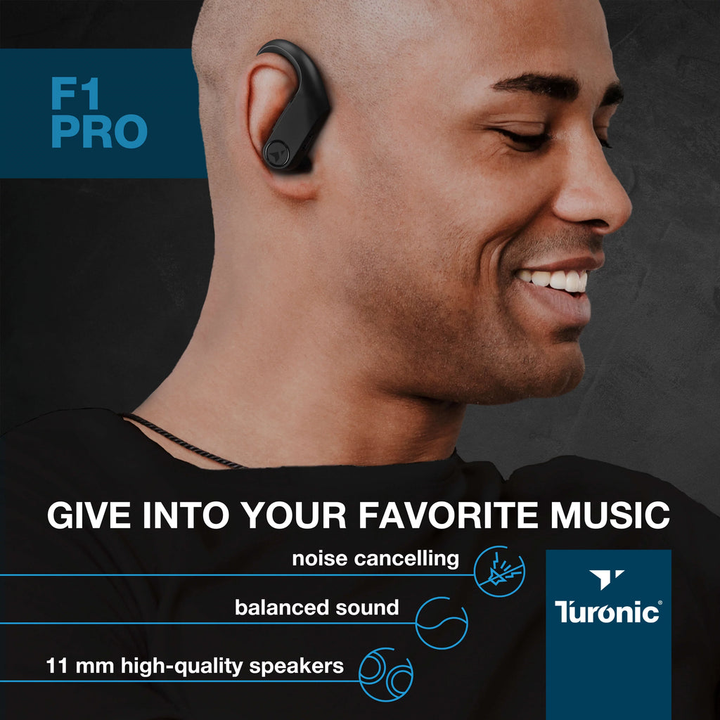 Turonic  Pro - True Wireless Earbuds - 45H Playtime, Charging case, Mic,  Waterproof Bluetooth Headphones w/Microphone - Sport Wireless Earphones with Earhook for Gym, Running, Workout - Black